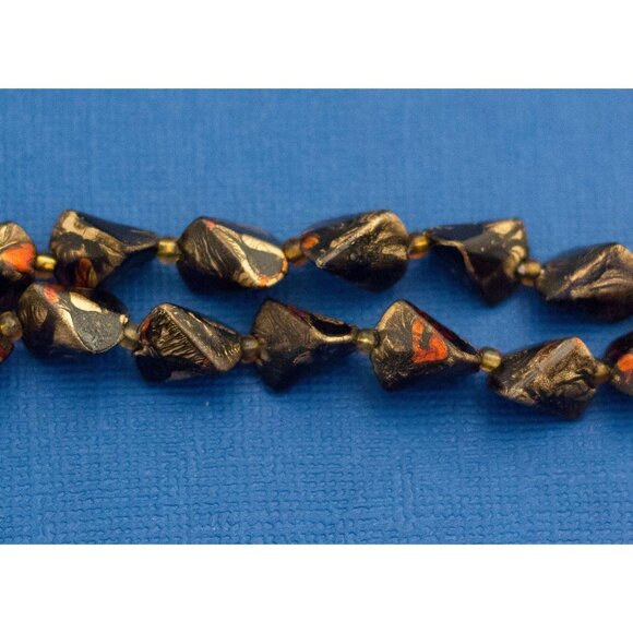 18", Vintage Geometric Dark Abstract Boho Beaded Necklace - D6 - Picture 2 of 4